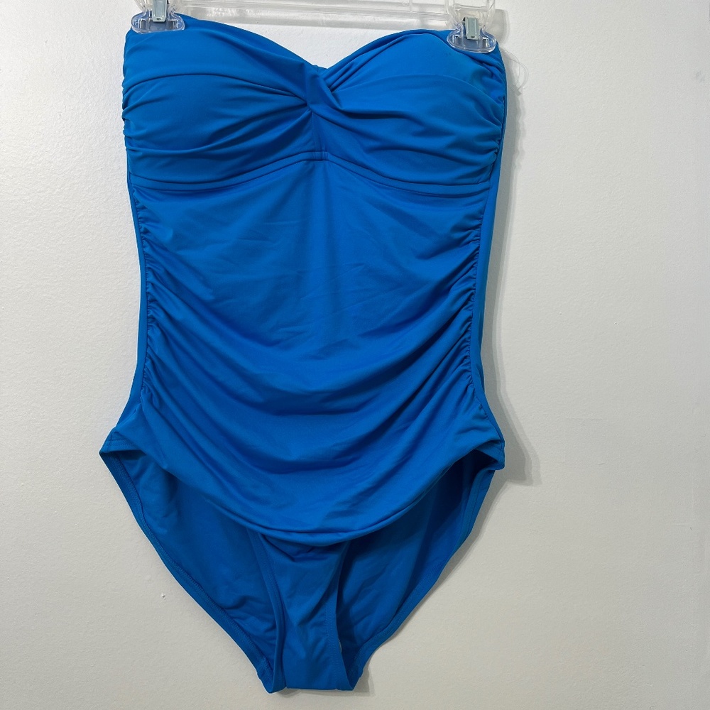 Blue bandeau one-piece bathing suit. Size 12. NWT.